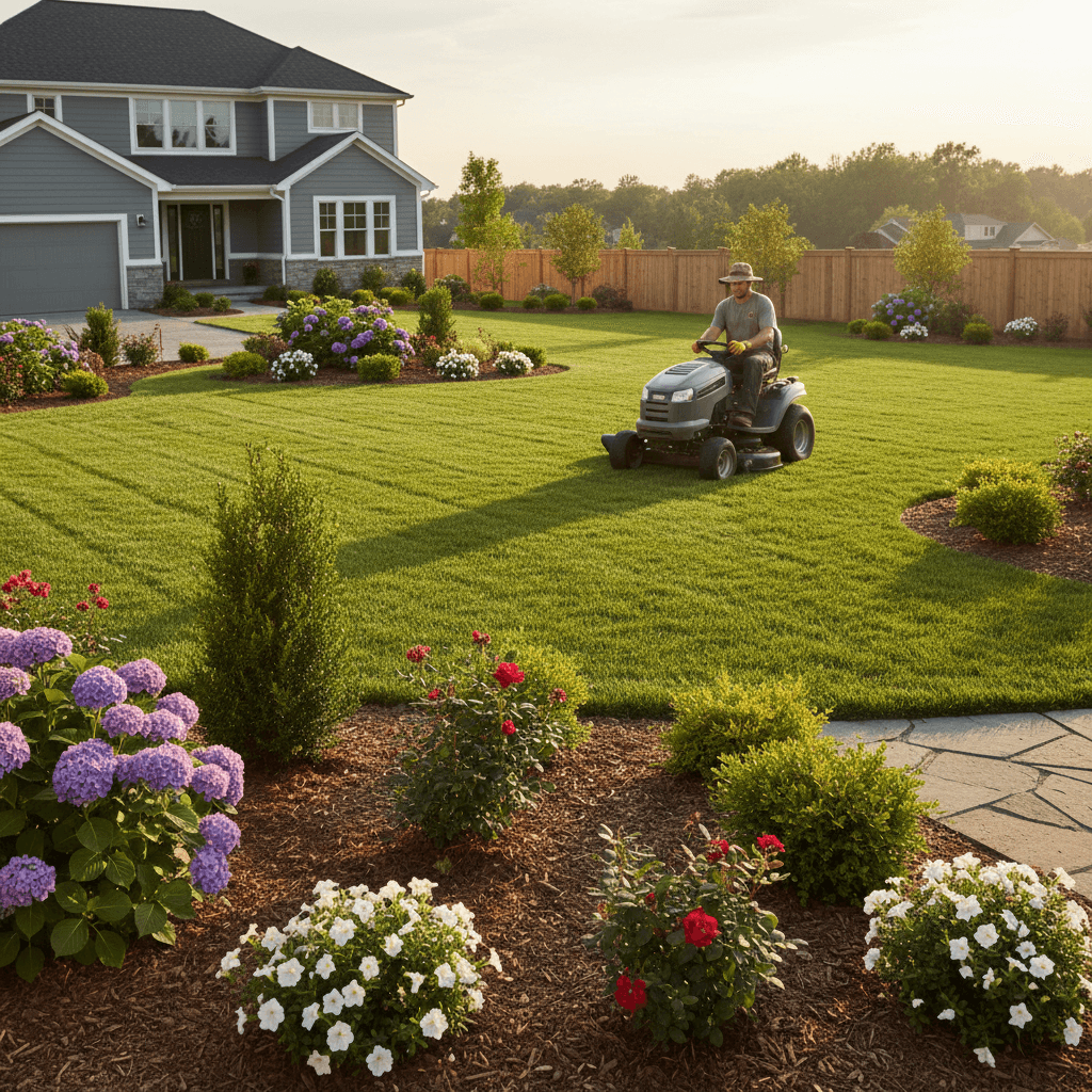 Professional lawn maintenance and landscaping work