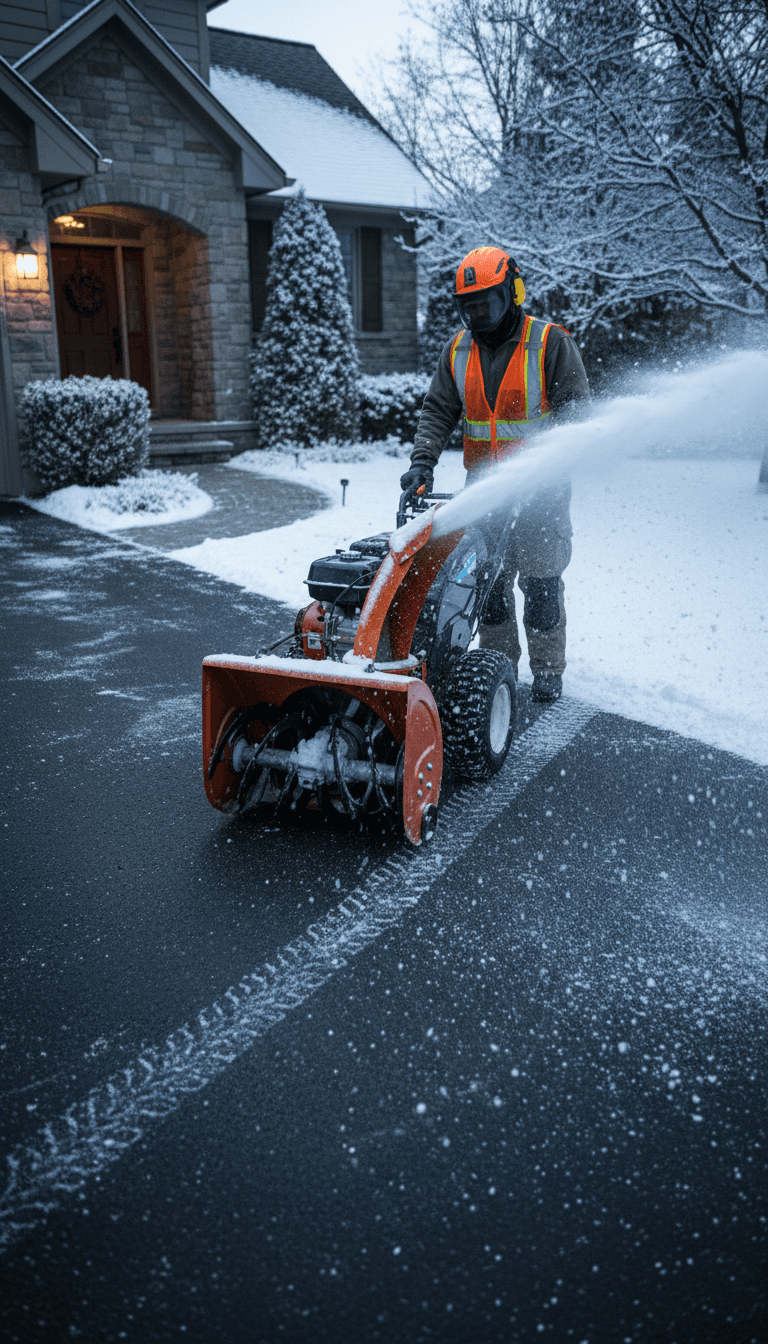 Snow removal service completed on residential driveway