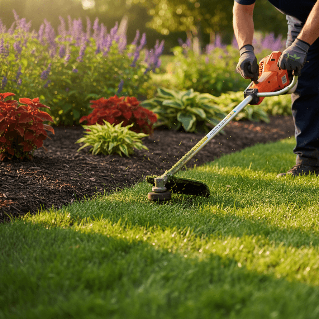 Professional property maintenance worker caring for residential exterior grounds